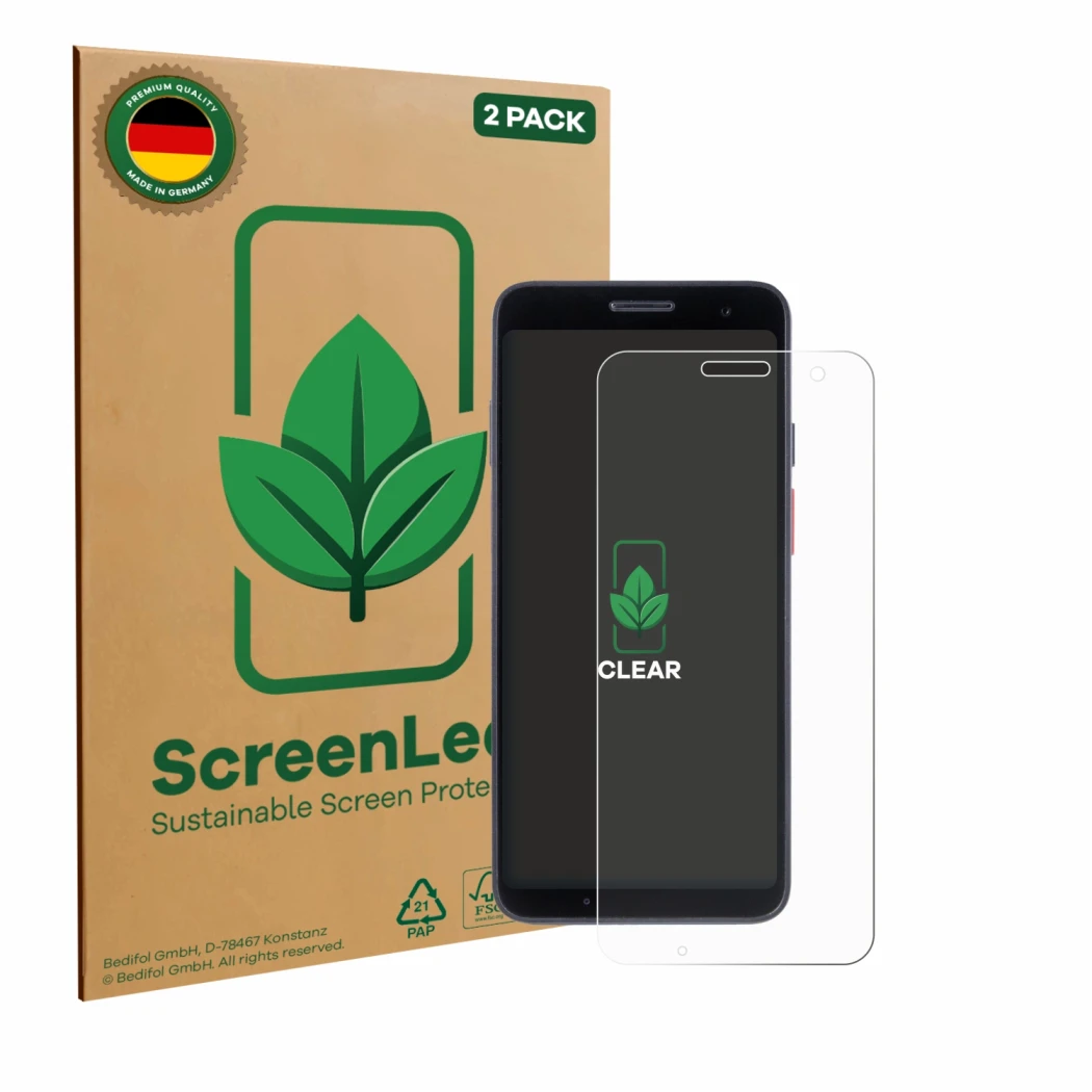 Parte frontale di una confezione del prodotto con il logo del marchio ScreenLeaf. Accanto è raffigurato il dispositivo Honeywe