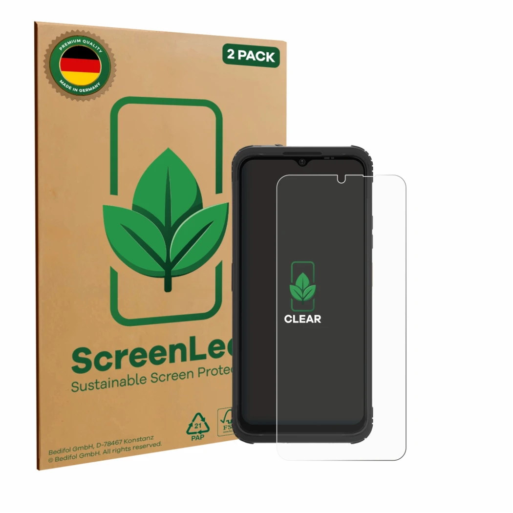 Parte frontale di una confezione del prodotto con il logo del marchio ScreenLeaf. Accanto è raffigurato il dispositivo AGM H M