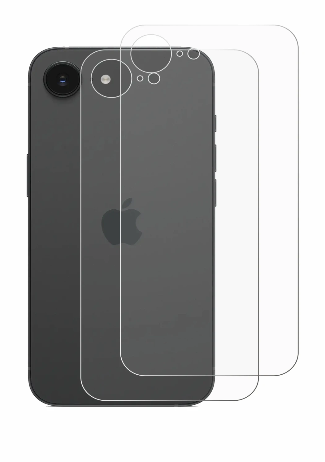 Immagine del dispositivo Apple iPhone 16e (Posteriore) con un'ampia varietà di protezioni per lo schermo.