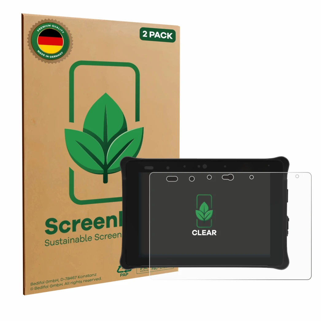 Parte frontale di una confezione del prodotto con il logo del marchio ScreenLeaf. Accanto è raffigurato il dispositivo Leica i
