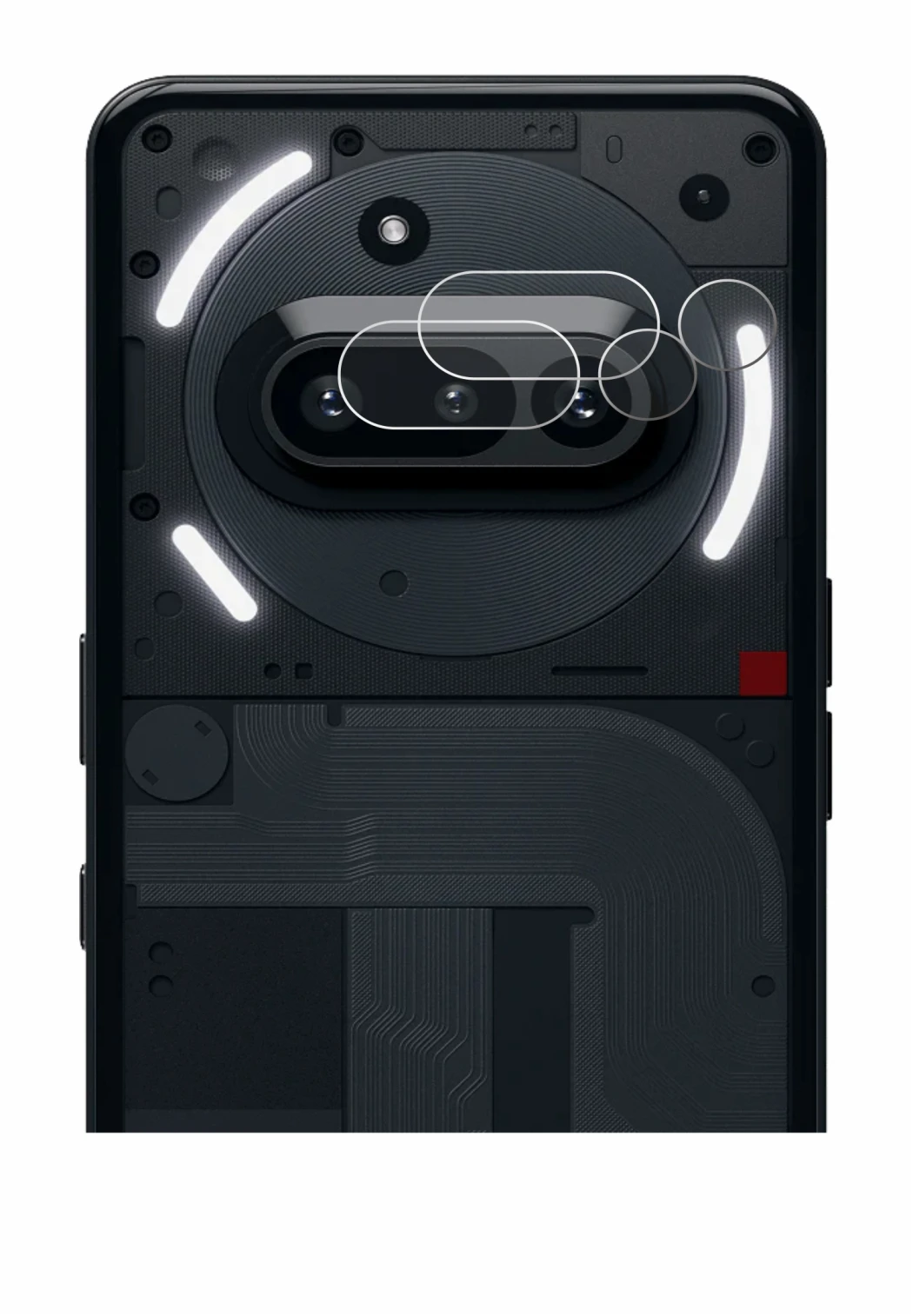 Immagine del dispositivo Nothing Phone (3a) (SOLO Fotocamera) con un'ampia varietà di protezioni per lo schermo.