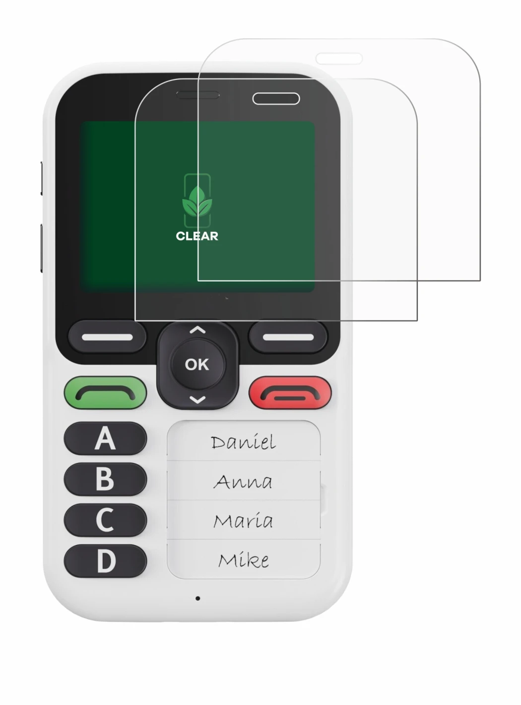 Immagine del dispositivo Doro Leva X10 con un'ampia varietà di protezioni per lo schermo.