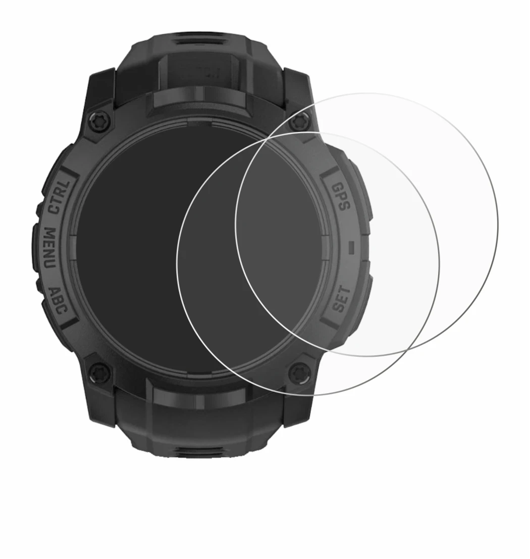 Immagine del dispositivo Garmin Instinct 3 Solar Tactical Edition (50 mm) con un'ampia varietà di protezioni per lo schermo.