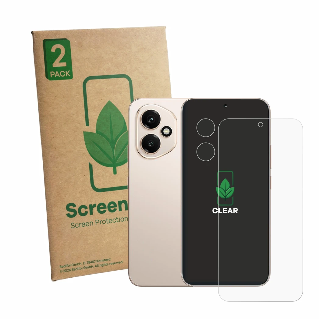 Parte frontale di una confezione del prodotto con il logo del marchio ScreenLeaf. Accanto è raffigurato il dispositivo Honor 4