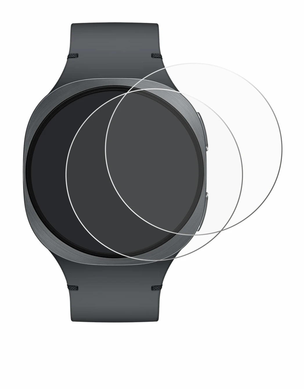 Immagine del dispositivo Samsung Galaxy Watch 8 (40 mm) con un'ampia varietà di protezioni per lo schermo.