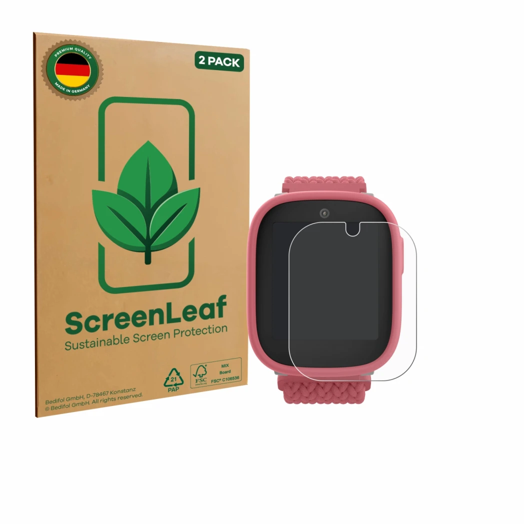 Parte frontale di una confezione del prodotto con il logo del marchio ScreenLeaf. Accanto è raffigurato il dispositivo Xplora
