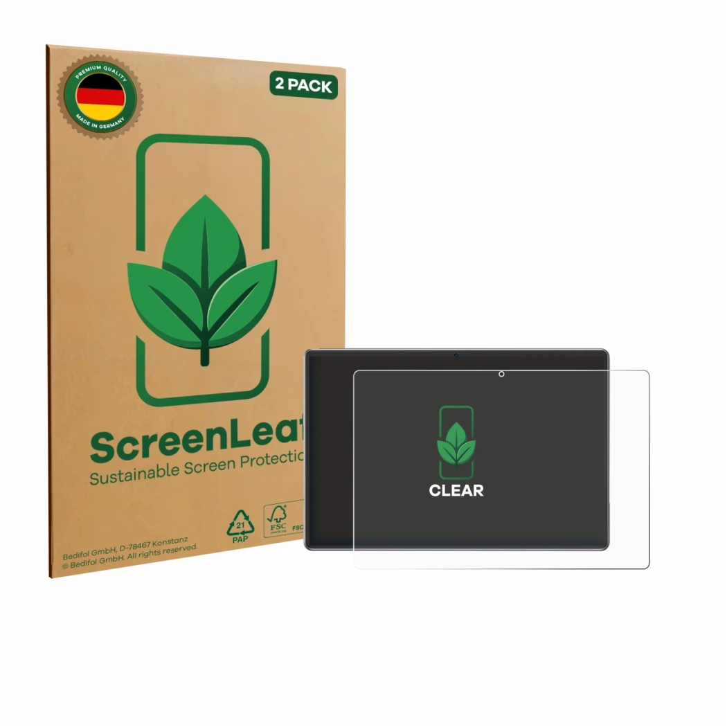 Parte frontale di una confezione del prodotto con il logo del marchio ScreenLeaf. Accanto è raffigurato il dispositivo Xgody P