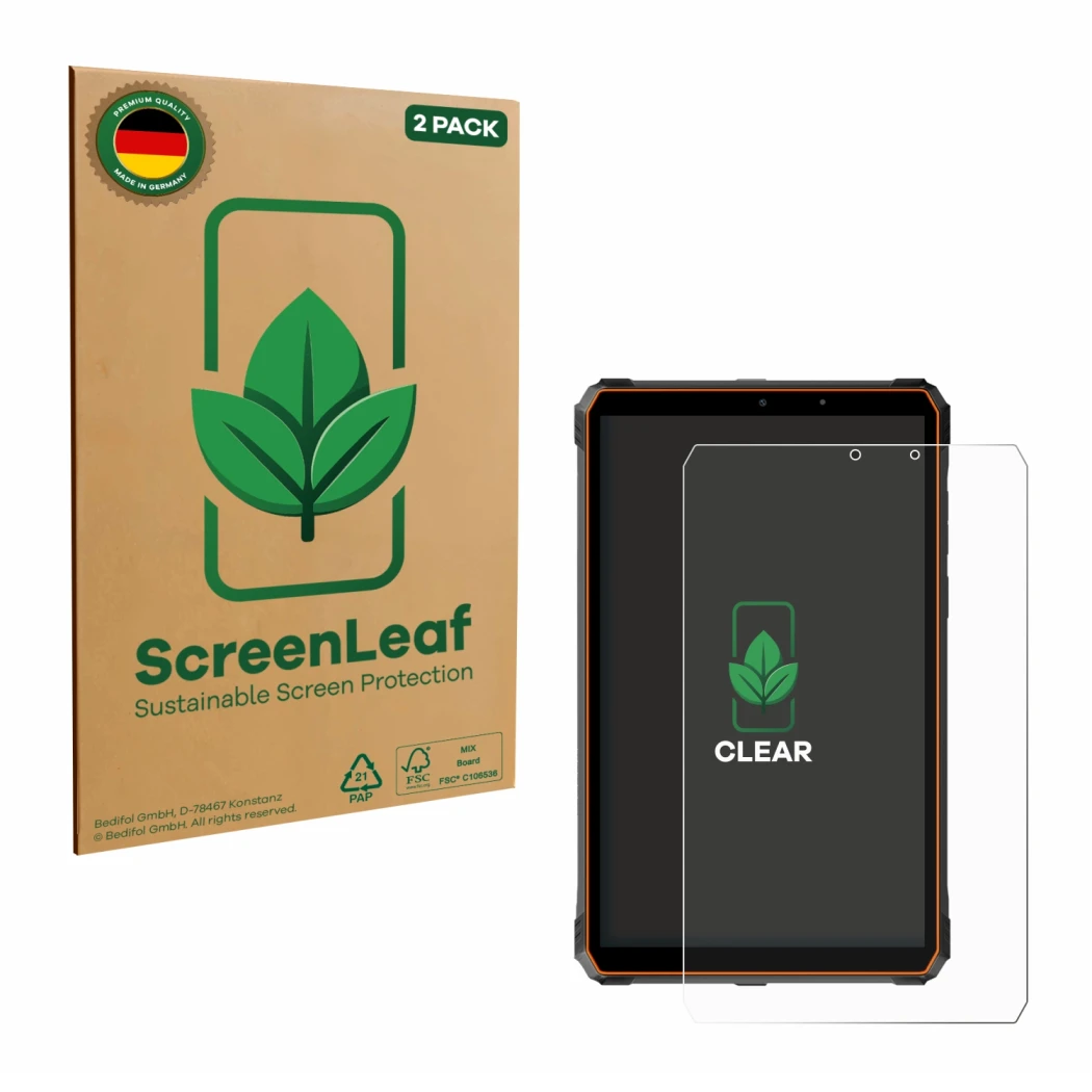Parte frontale di una confezione del prodotto con il logo del marchio ScreenLeaf. Accanto è raffigurato il dispositivo Blackvi