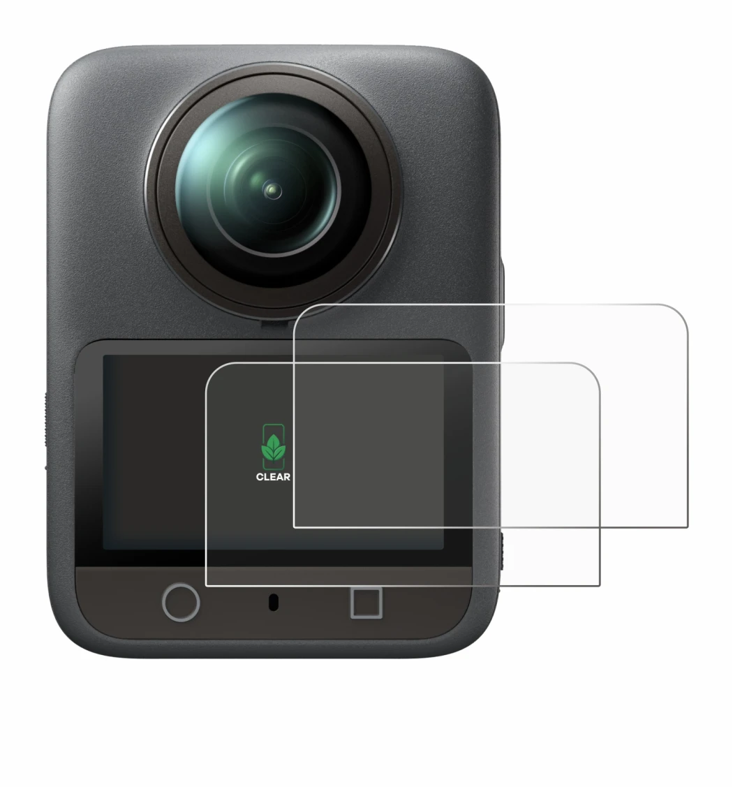 Immagine del dispositivo DJI Osmo 360 con un'ampia varietà di protezioni per lo schermo.