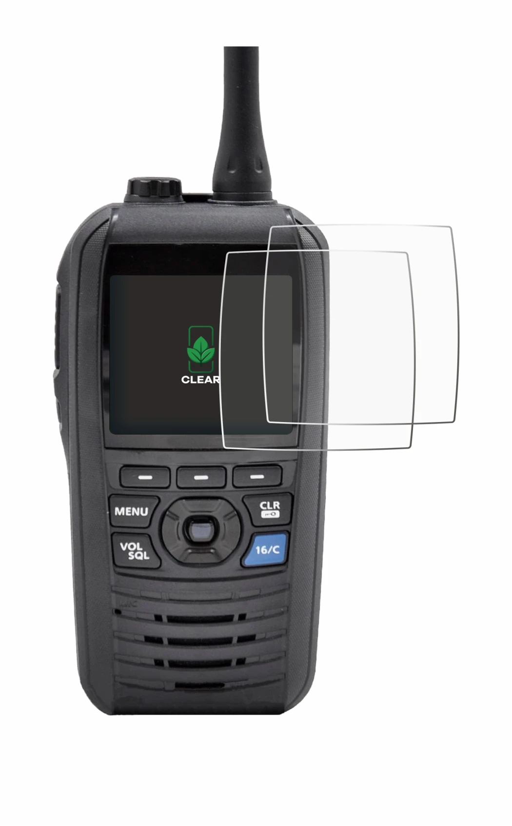 Immagine del dispositivo Icom IC-M94D con un'ampia varietà di protezioni per lo schermo.