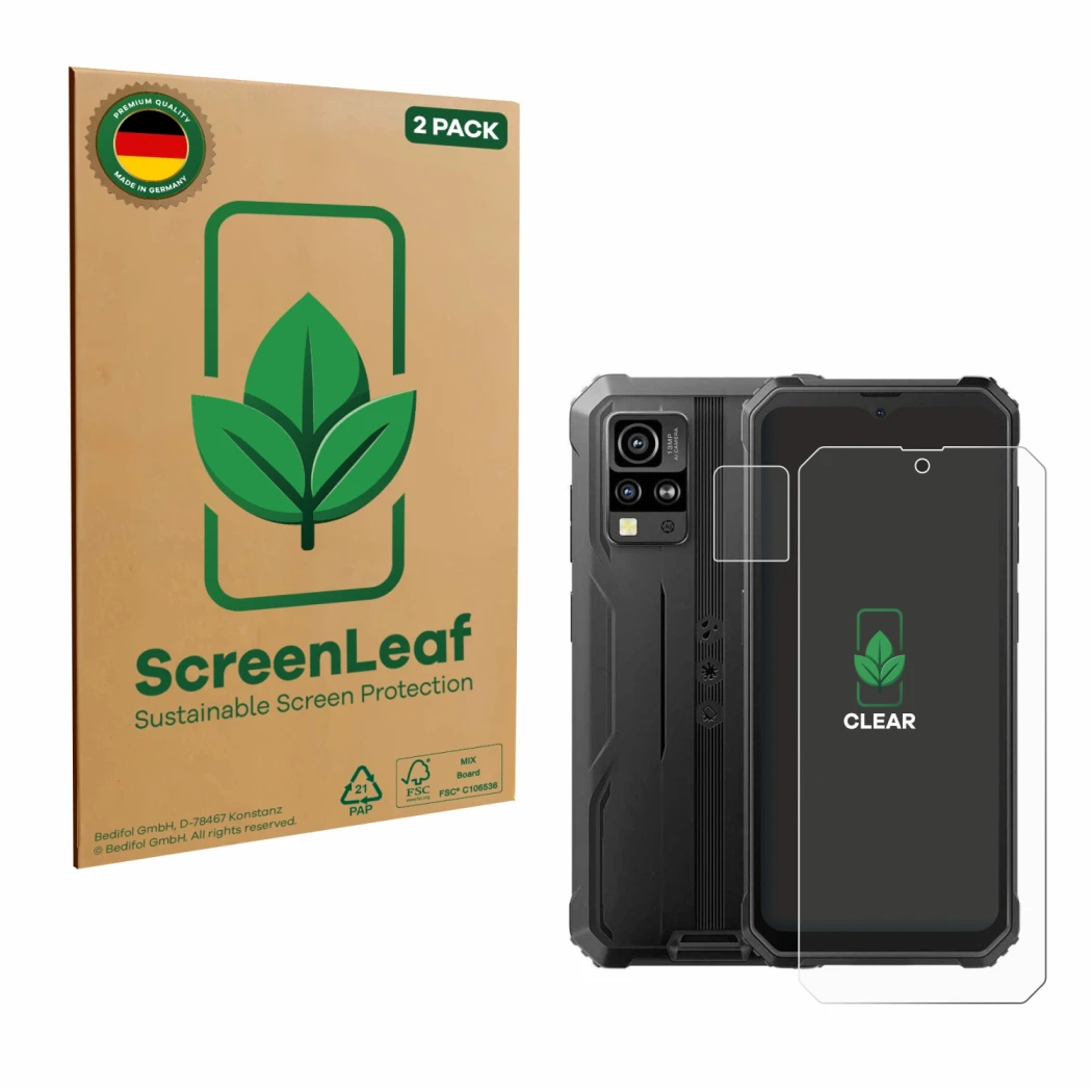 Parte frontale di una confezione del prodotto con il logo del marchio ScreenLeaf. Accanto è raffigurato il dispositivo Blackvi