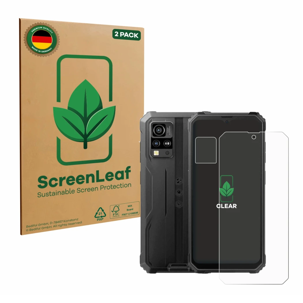 Parte frontale di una confezione del prodotto con il logo del marchio ScreenLeaf. Accanto è raffigurato il dispositivo Blackvi
