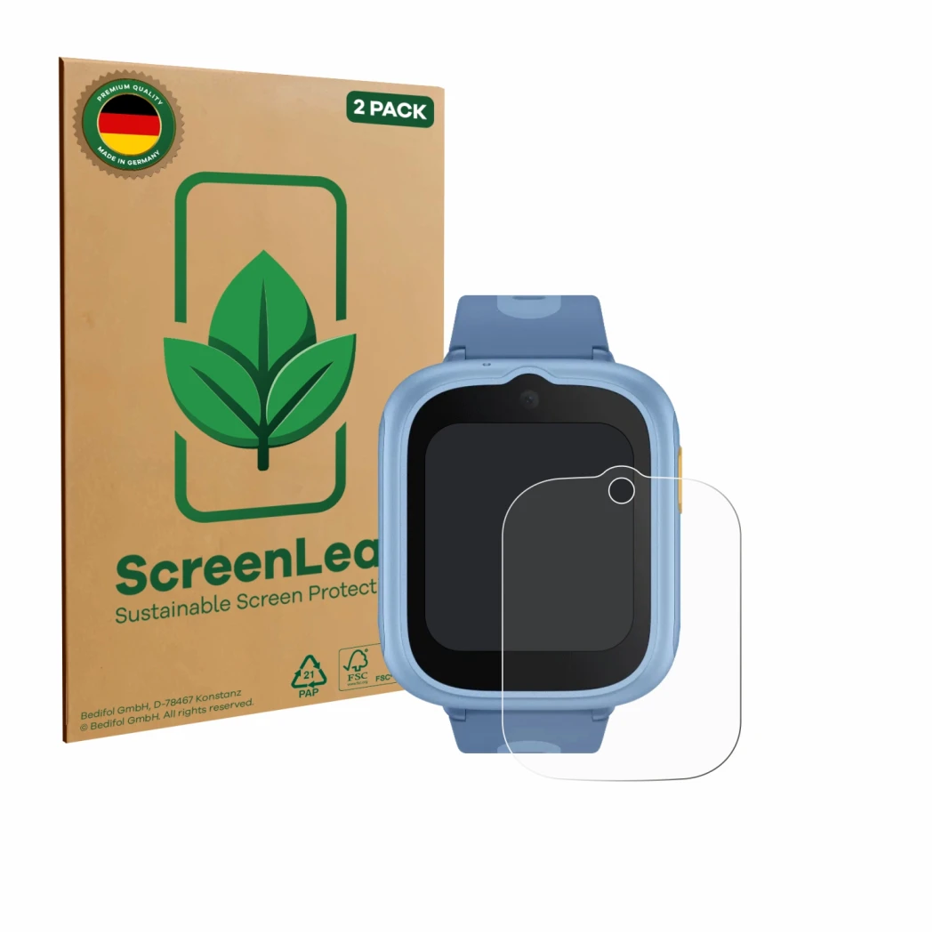 Parte frontale di una confezione del prodotto con il logo del marchio ScreenLeaf. Accanto è raffigurato il dispositivo TCL Mov