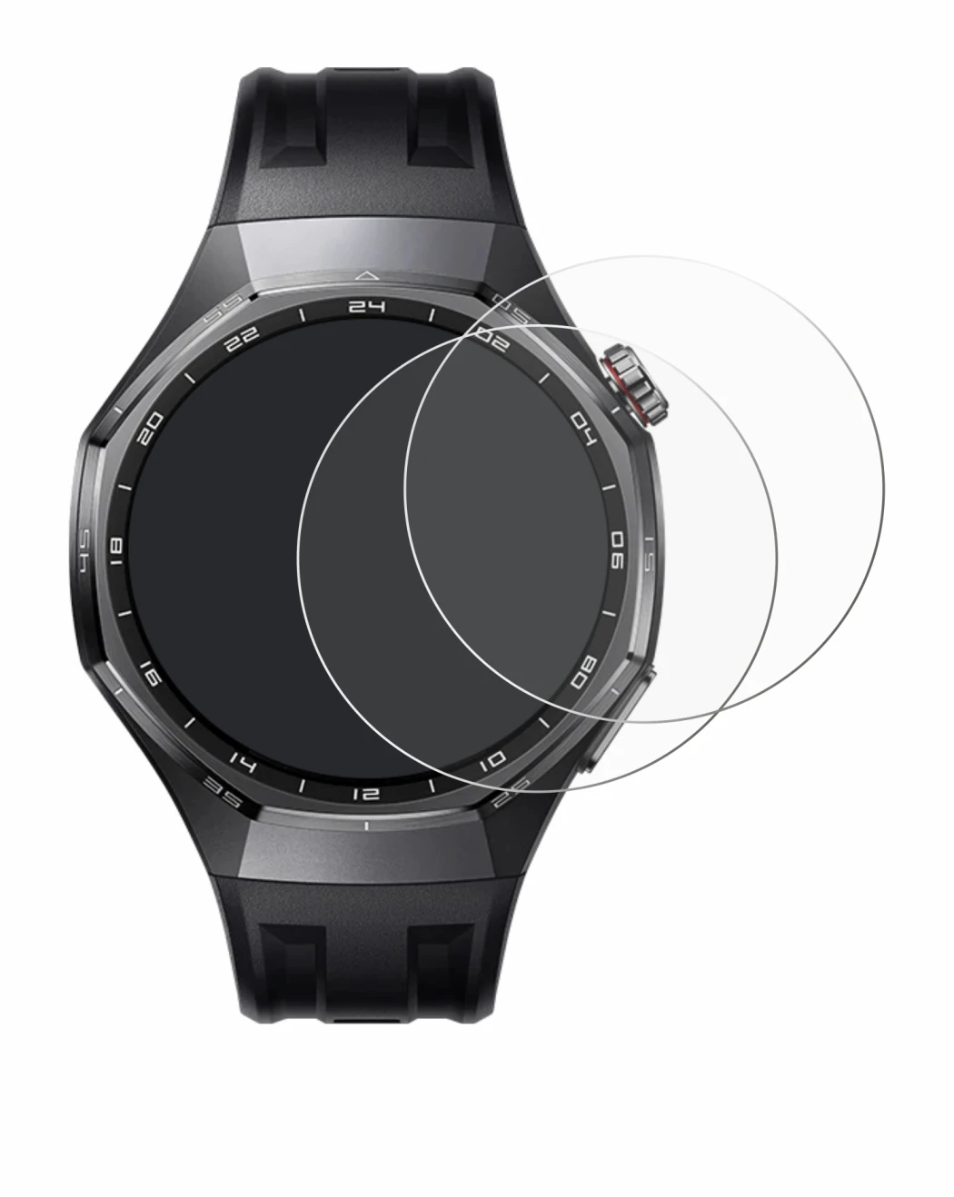 Immagine del dispositivo Huawei Watch GT 6 Pro (46 mm) con un'ampia varietà di protezioni per lo schermo.