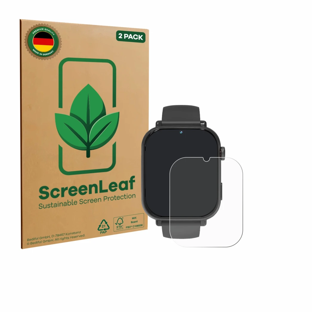Parte frontale di una confezione del prodotto con il logo del marchio ScreenLeaf. Accanto è raffigurato il dispositivo Ucani A