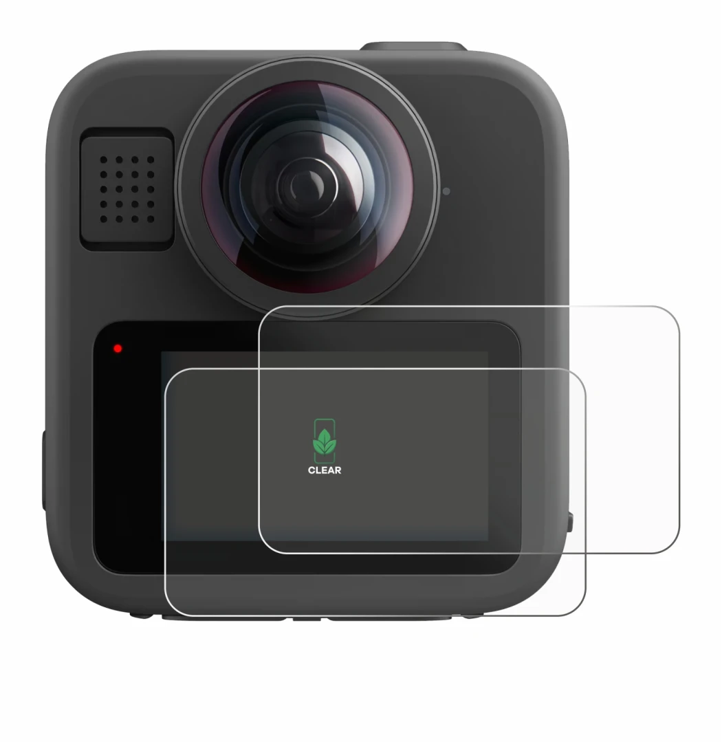 Immagine del dispositivo GoPro Max 2 con un'ampia varietà di protezioni per lo schermo.