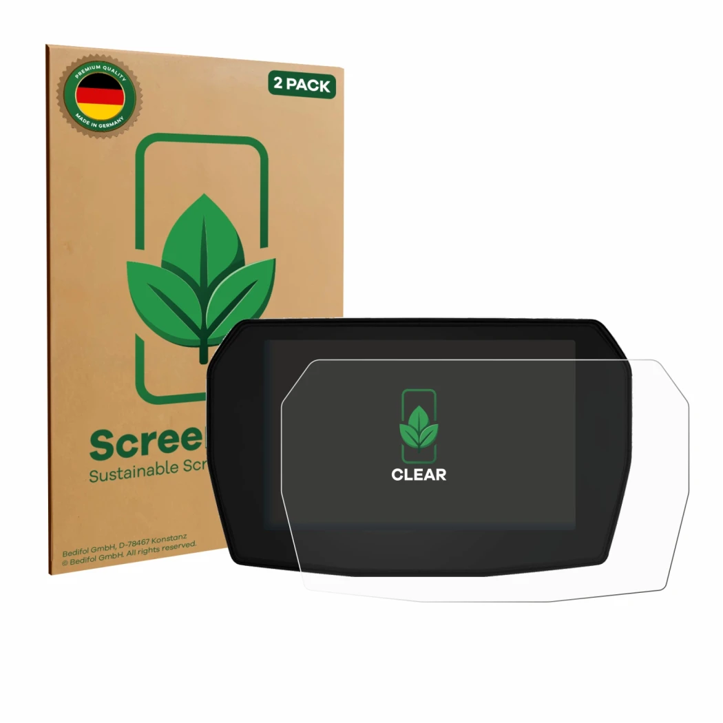 Parte frontale di una confezione del prodotto con il logo del marchio ScreenLeaf. Accanto è raffigurato il dispositivo Ducati 