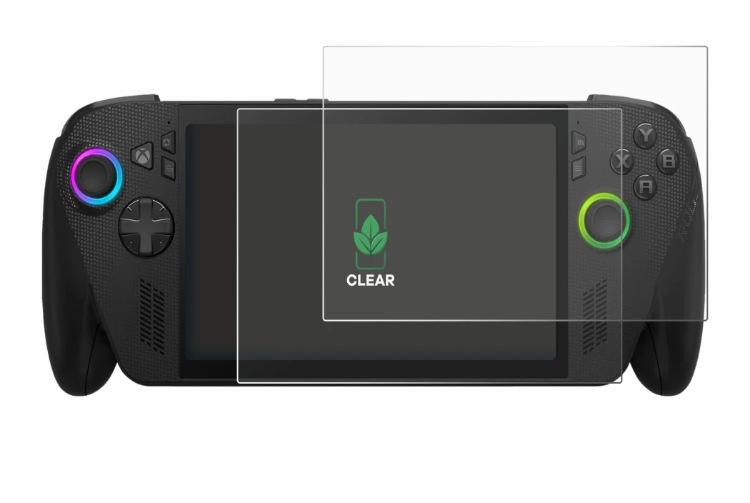 Immagine del dispositivo ASUS ROG Xbox Ally X con un'ampia varietà di protezioni per lo schermo.