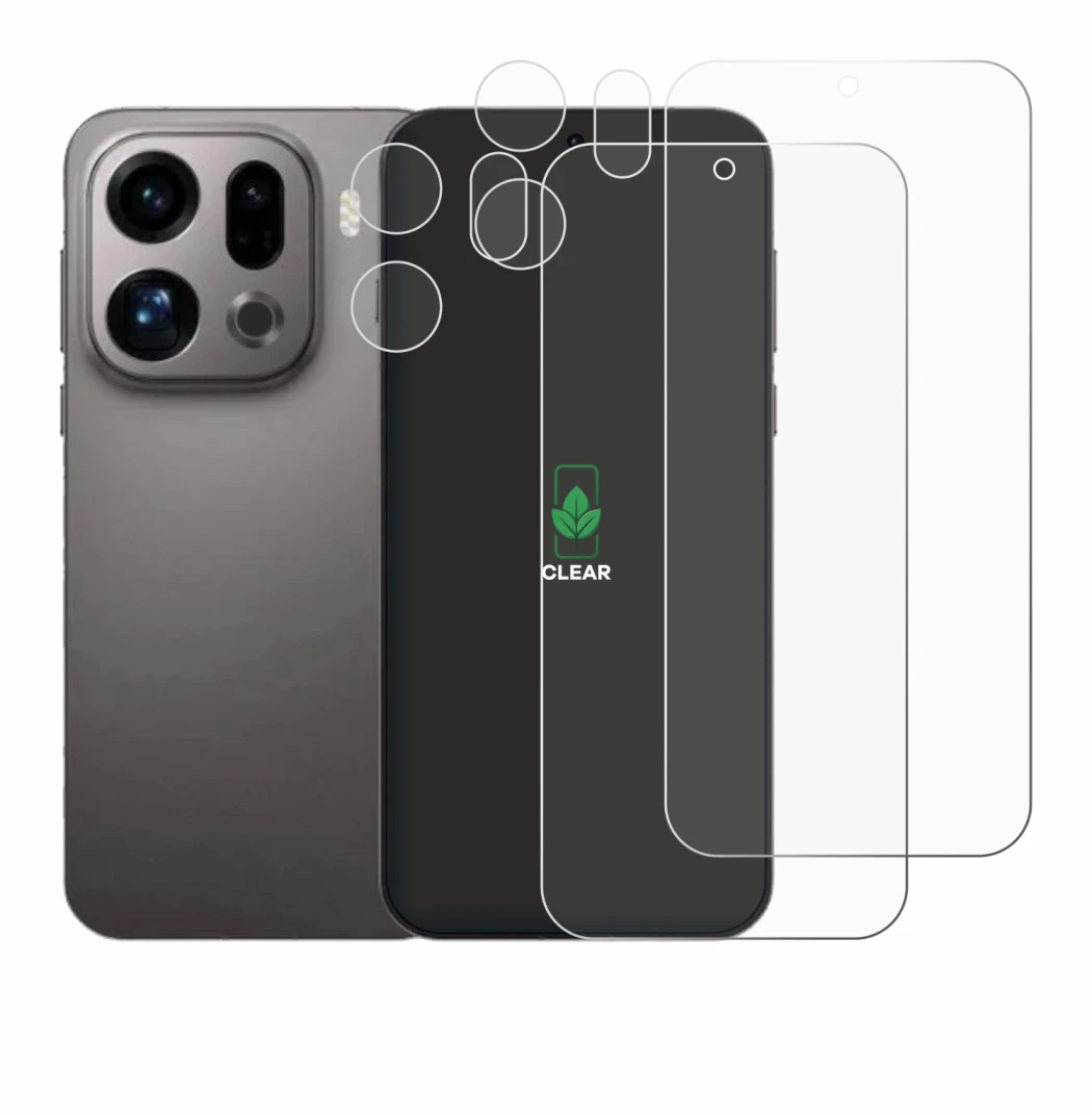 Immagine del dispositivo Oppo Find X9 (Fronte+Fotocamera) con un'ampia varietà di protezioni per lo schermo.