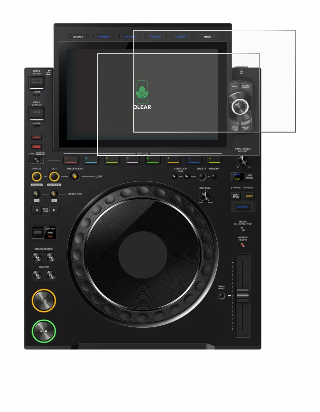 Immagine del dispositivo Pioneer CDJ 3000X con un'ampia varietà di protezioni per lo schermo.