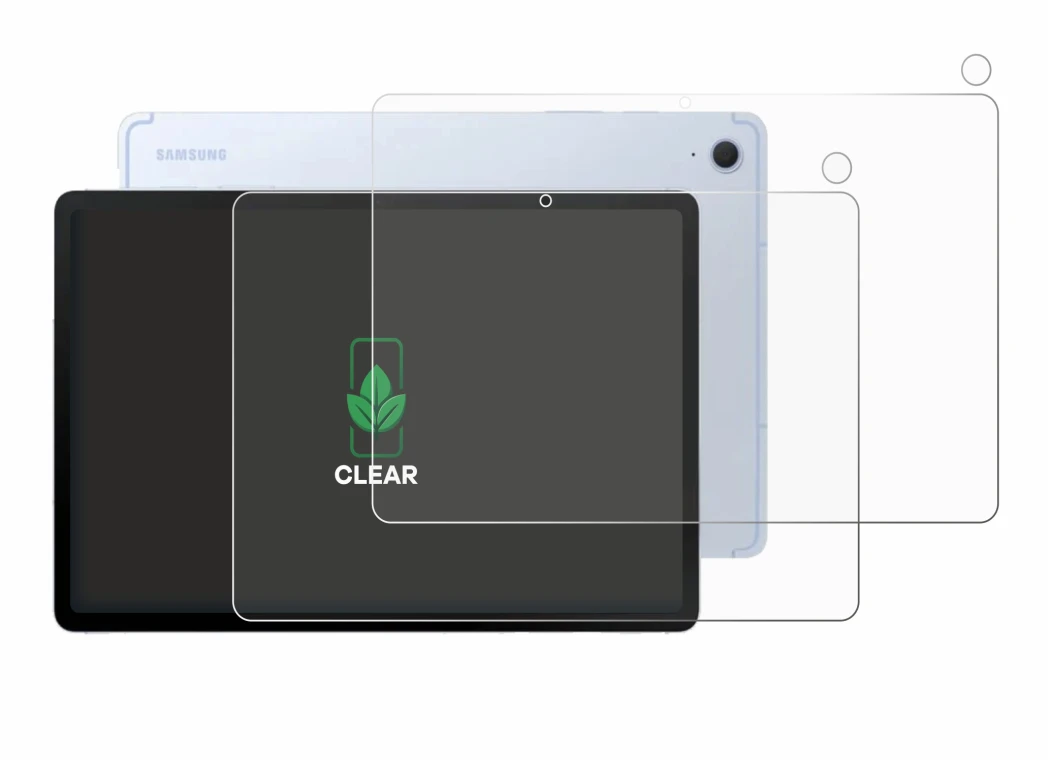 Immagine del dispositivo Samsung Galaxy Tab S10 FE (Fronte+Fotocamera) con un'ampia varietà di protezioni per lo schermo.