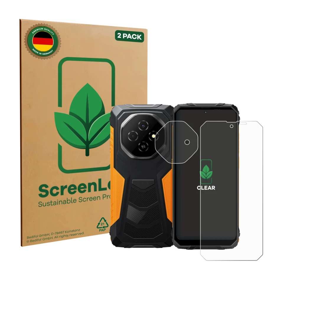 Parte frontale di una confezione del prodotto con il logo del marchio ScreenLeaf. Accanto è raffigurato il dispositivo Blackvi