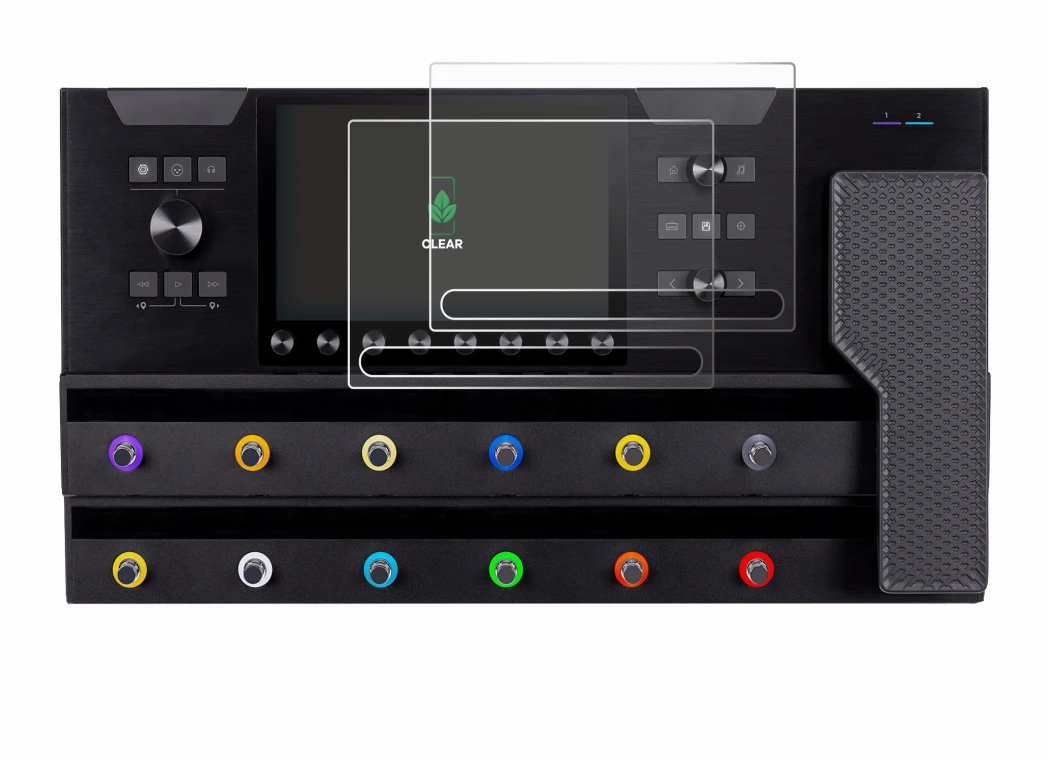 Immagine del dispositivo Line 6 Helix Stadium XL con un'ampia varietà di protezioni per lo schermo.