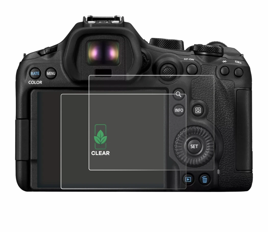 Immagine del dispositivo Canon EOS R6 Mark III con un'ampia varietà di protezioni per lo schermo.
