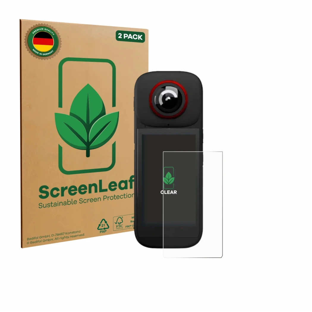 Parte frontale di una confezione del prodotto con il logo del marchio ScreenLeaf. Accanto è raffigurato il dispositivo Labpano