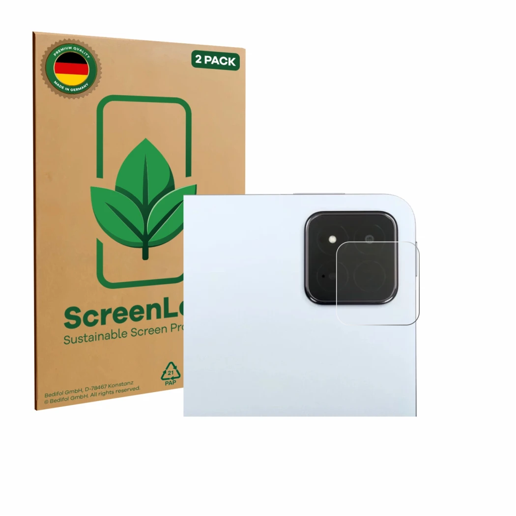 Parte frontale di una confezione del prodotto con il logo del marchio ScreenLeaf. Accanto è raffigurato il dispositivo Xiaomi 