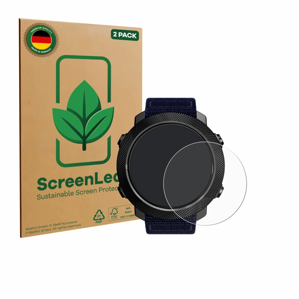 Parte frontale di una confezione del prodotto con il logo del marchio ScreenLeaf. Accanto è raffigurato il dispositivo North E