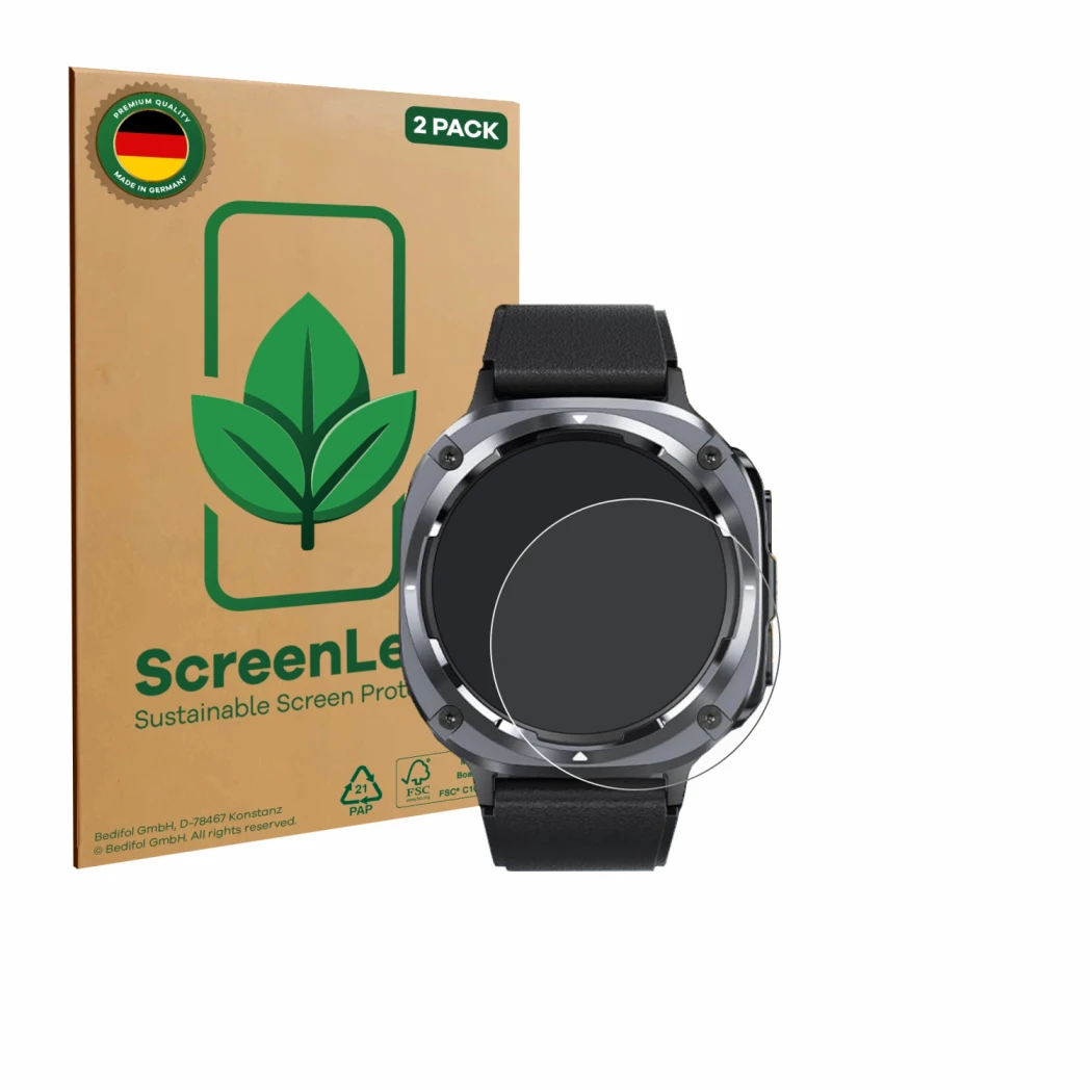 Parte frontale di una confezione del prodotto con il logo del marchio ScreenLeaf. Accanto è raffigurato il dispositivo TIMU S9