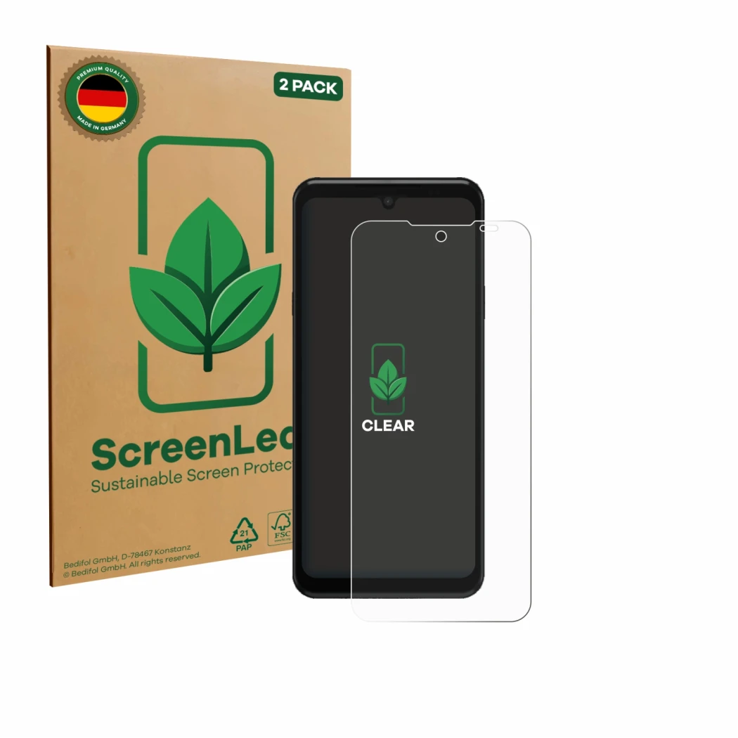 Parte frontale di una confezione del prodotto con il logo del marchio ScreenLeaf. Accanto è raffigurato il dispositivo Sunmi M