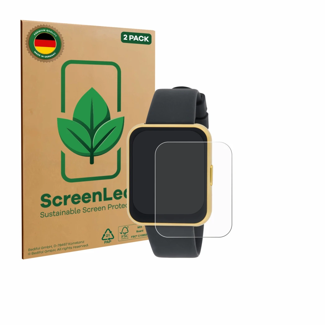 Parte frontale di una confezione del prodotto con il logo del marchio ScreenLeaf. Accanto è raffigurato il dispositivo Liu Jo 