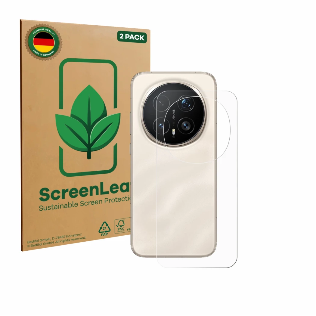 Parte frontale di una confezione del prodotto con il logo del marchio ScreenLeaf. Accanto è raffigurato il dispositivo Honor M