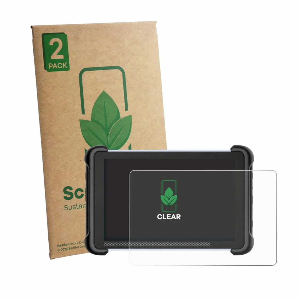 Parte frontale di una confezione del prodotto con il logo del marchio ScreenLeaf. Accanto è raffigurato il dispositivo MUCAR 8