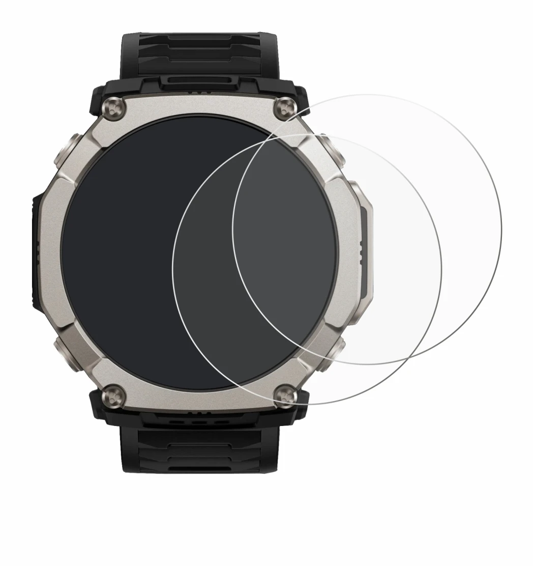 Immagine del dispositivo Huami Amazfit T-Rex Ultra 2 con un'ampia varietà di protezioni per lo schermo.