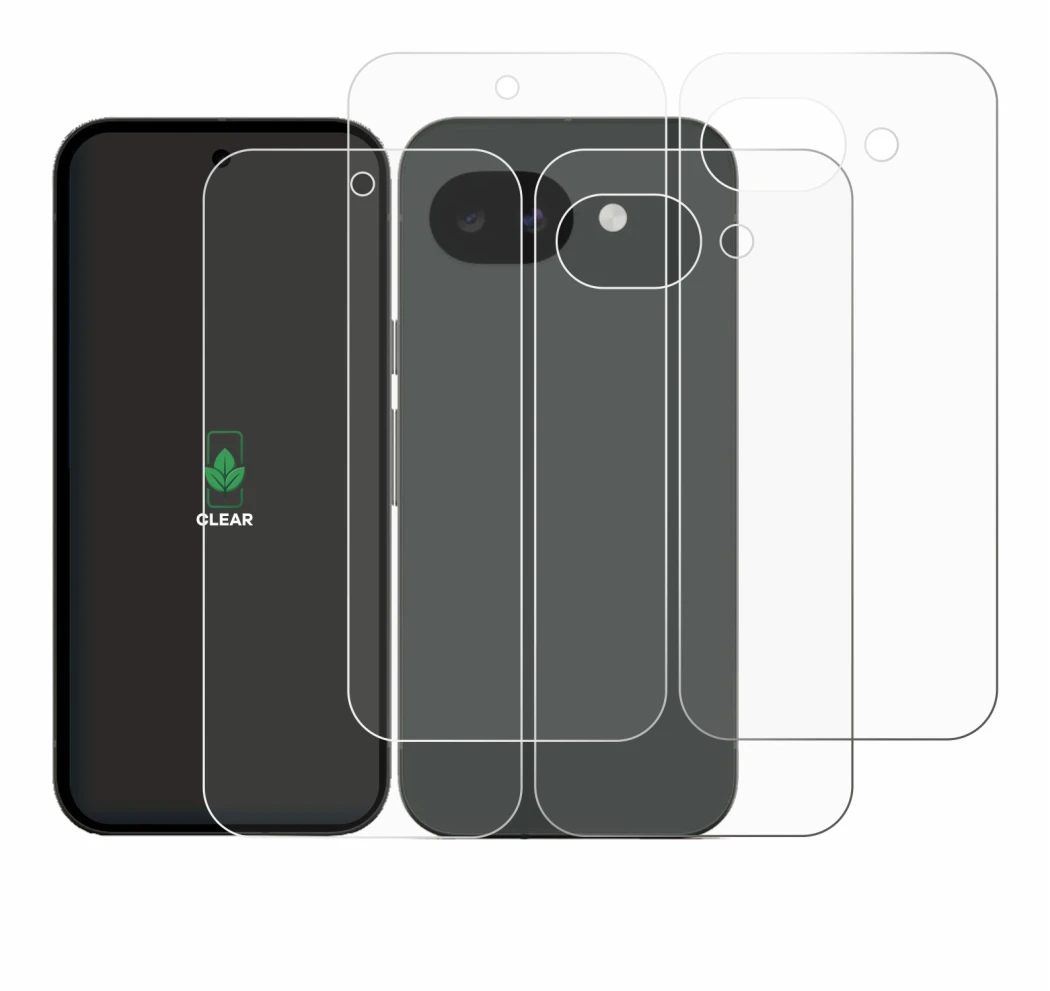 Immagine del dispositivo Google Pixel 10a (Fronte+Retro) con un'ampia varietà di protezioni per lo schermo.
