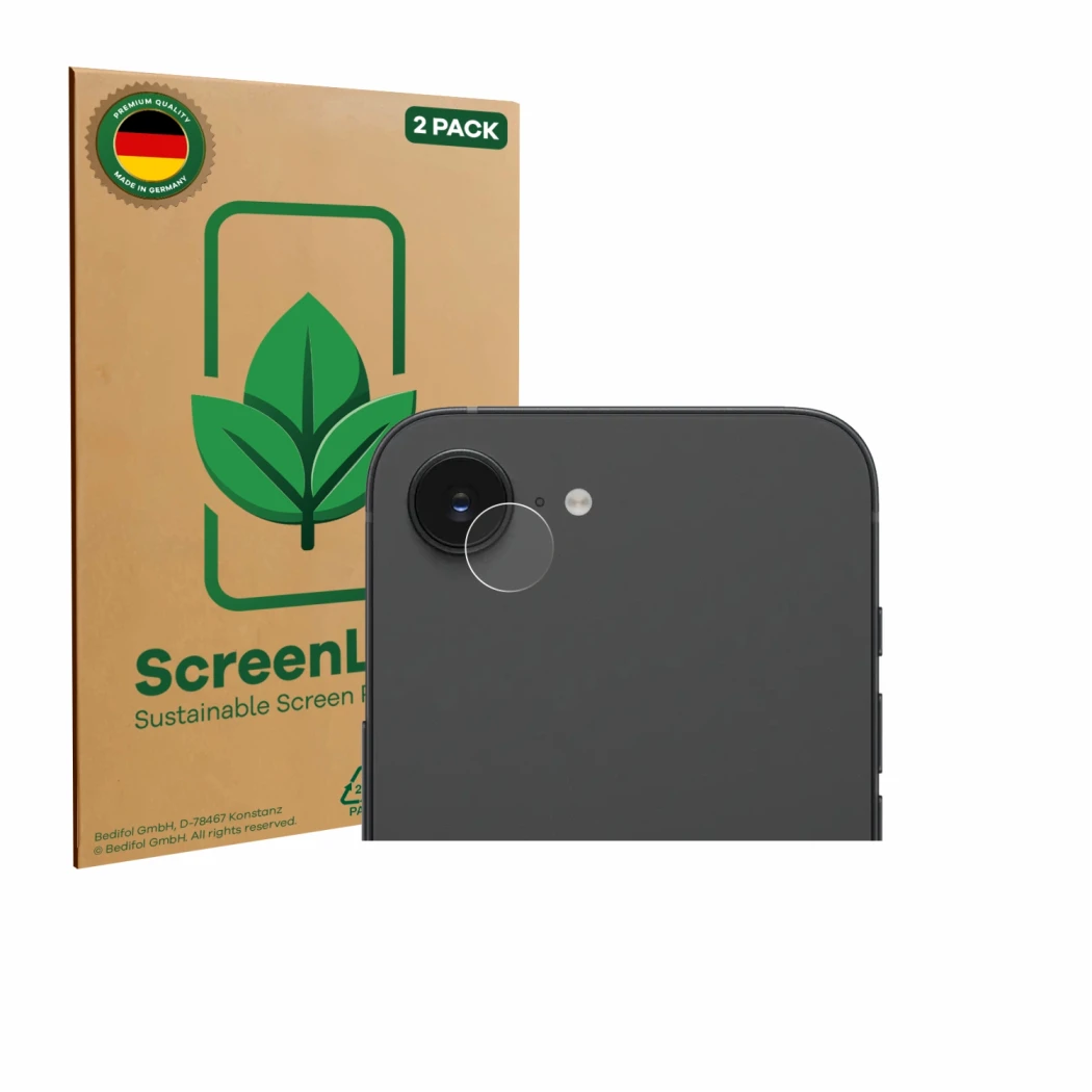 Parte frontale di una confezione del prodotto con il logo del marchio ScreenLeaf. Accanto è raffigurato il dispositivo Apple i