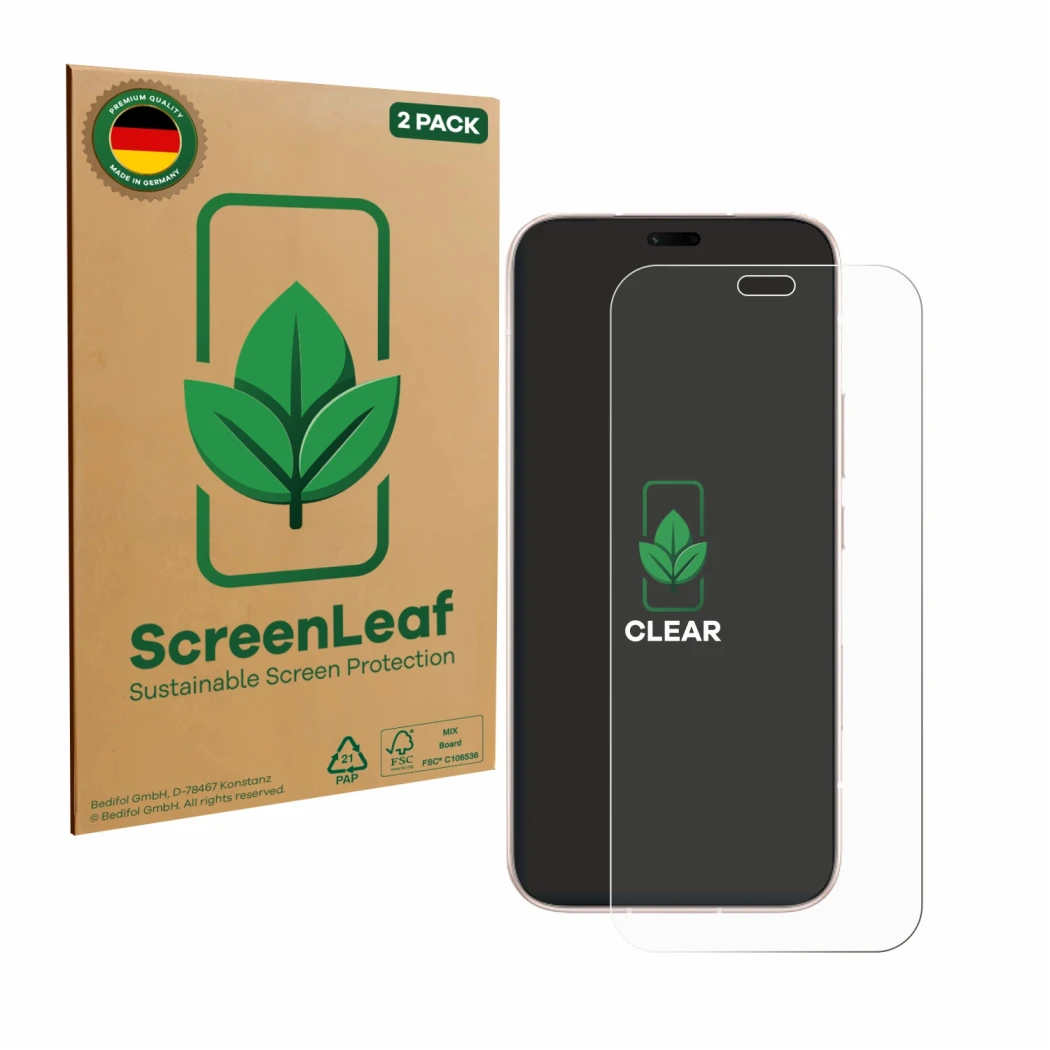 Parte frontale di una confezione del prodotto con il logo del marchio ScreenLeaf. Accanto è raffigurato il dispositivo Honor 6