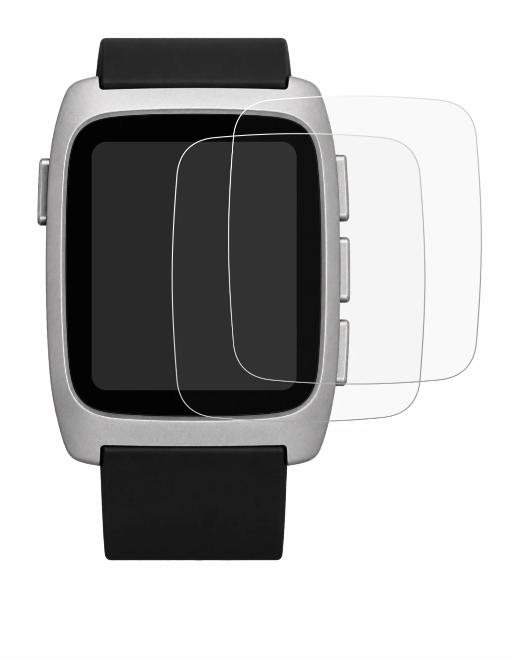 Immagine del dispositivo Pebble Time 2 2026 con un'ampia varietà di protezioni per lo schermo.