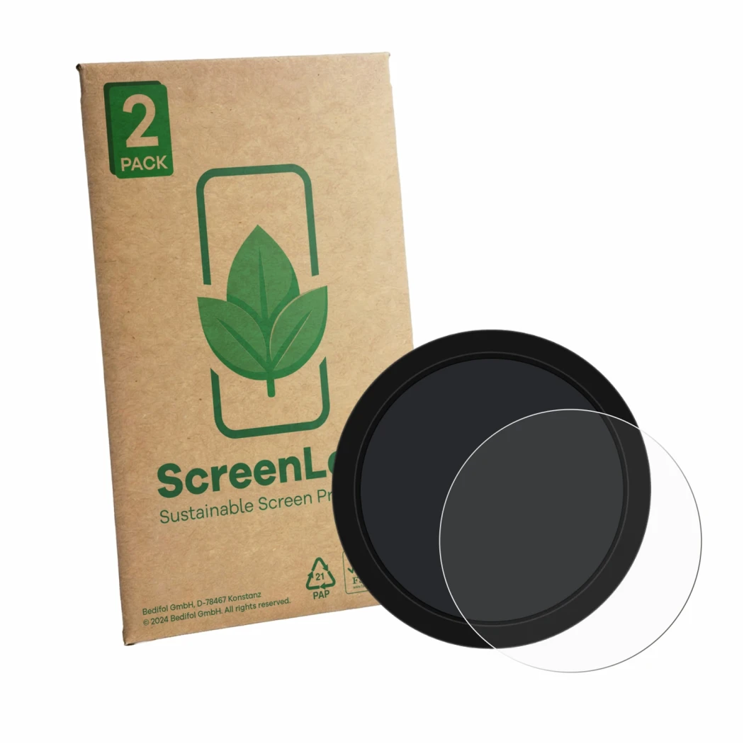 Parte frontale di una confezione del prodotto con il logo del marchio ScreenLeaf. Accanto è raffigurato il dispositivo Shearwa