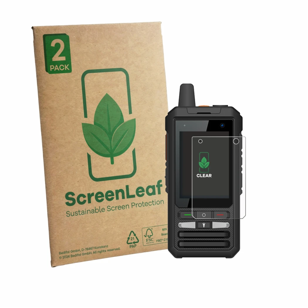 Parte frontale di una confezione del prodotto con il logo del marchio ScreenLeaf. Accanto è raffigurato il dispositivo Uniwa F