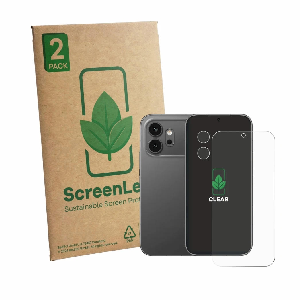Parte frontale di una confezione del prodotto con il logo del marchio ScreenLeaf. Accanto è raffigurato il dispositivo Honor 6