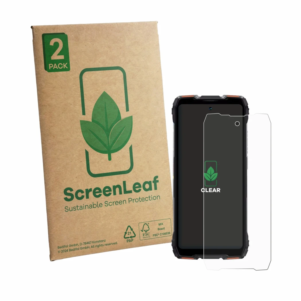 Parte frontale di una confezione del prodotto con il logo del marchio ScreenLeaf. Accanto è raffigurato il dispositivo Blackvi