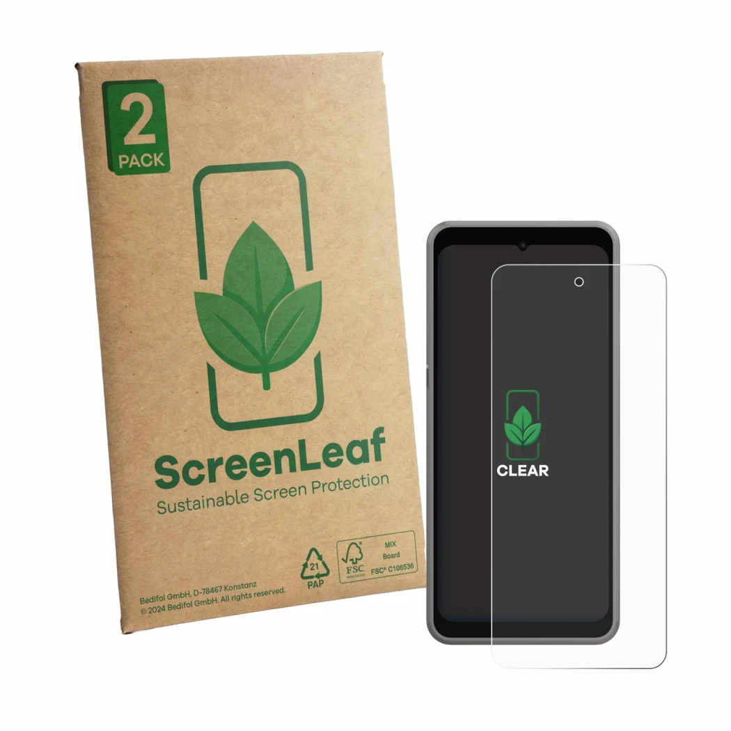 Parte frontale di una confezione del prodotto con il logo del marchio ScreenLeaf. Accanto è raffigurato il dispositivo ingenic