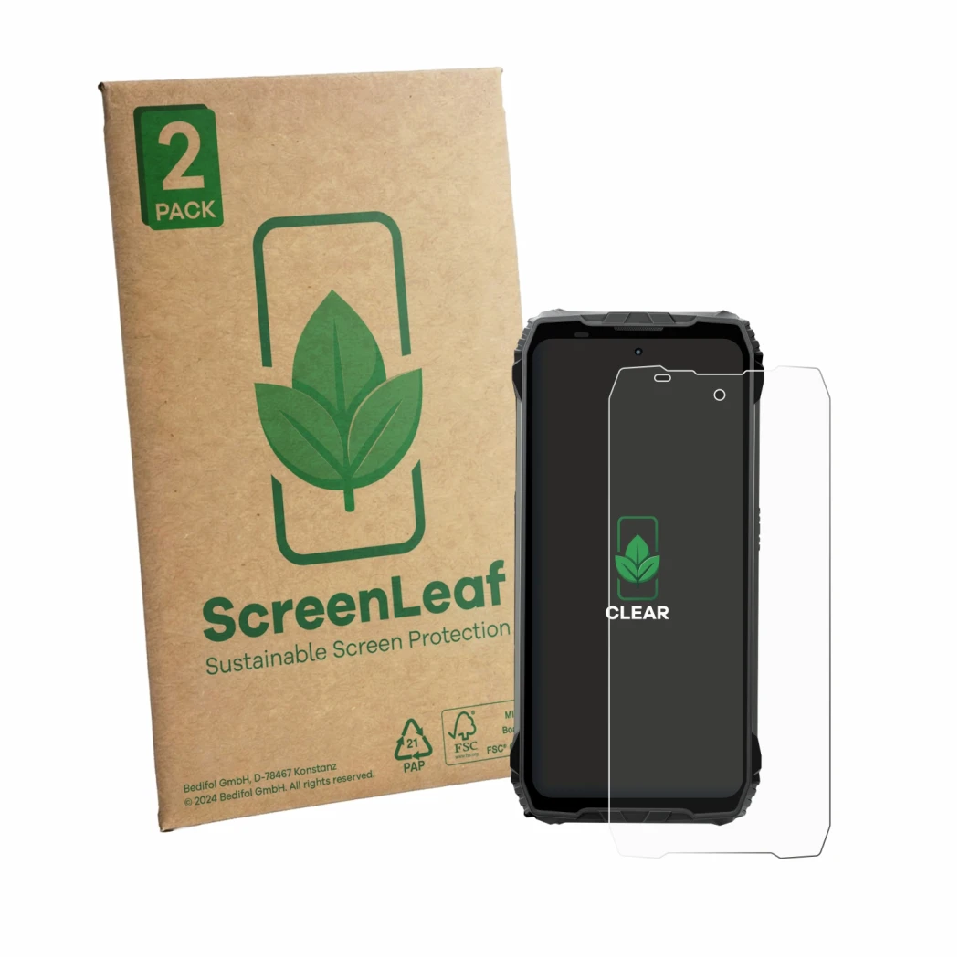 Parte frontale di una confezione del prodotto con il logo del marchio ScreenLeaf. Accanto è raffigurato il dispositivo Blackvi