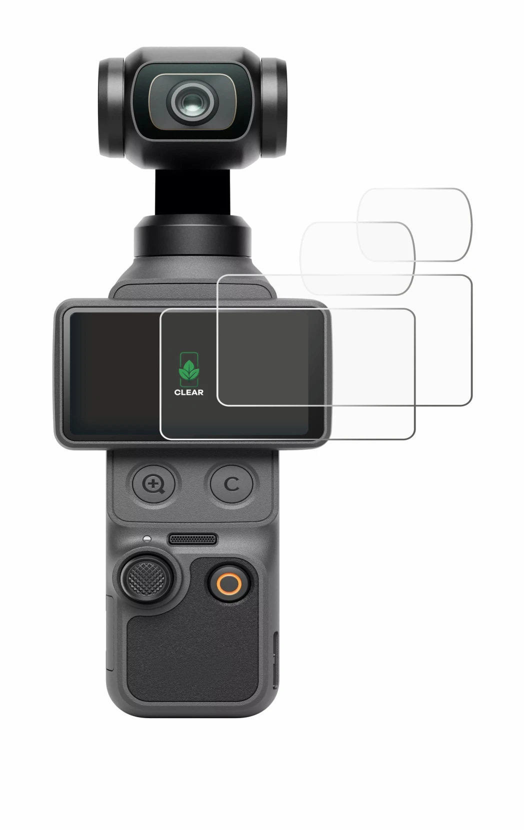 Immagine del dispositivo DJI Osmo Pocket 4 (Display + Lente) con un'ampia varietà di protezioni per lo schermo.