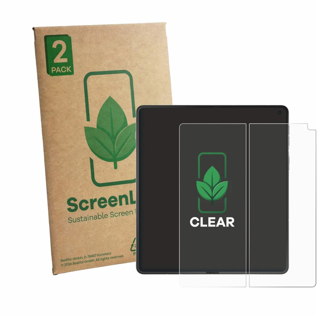 Parte frontale di una confezione del prodotto con il logo del marchio ScreenLeaf. Accanto è raffigurato il dispositivo Motorol
