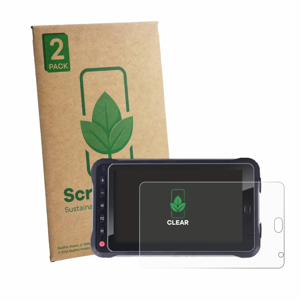 Parte frontale di una confezione del prodotto con il logo del marchio ScreenLeaf. Accanto è raffigurato il dispositivo Hugeroc
